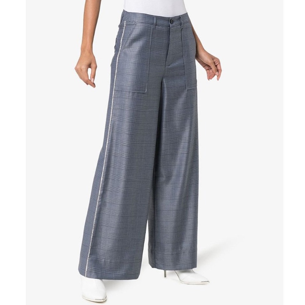Ganni Diamanté-Trim Wide Leg Trousers